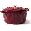 imageSENSARTE Enameled Cast Iron Dutch Oven Pot with Lid 55 Quart HeavyDuty Round Dual Handles Kitchen Pot with Cotton Potholders amp Silicone Trivet Pot for Bread Baking Stews Braising Roasting Oven Safe up to 500F RedBurgundy Red