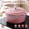 imageSENSARTE Enameled Cast Iron Dutch Oven Pot with Lid 55 Quart HeavyDuty Round Dual Handles Kitchen Pot with Cotton Potholders amp Silicone Trivet Pot for Bread Baking Stews Braising Roasting Oven Safe up to 500F RedCoral Pink