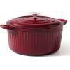 imageSENSARTE Enameled Cast Iron Dutch Oven Pot with Lid 55 Quart HeavyDuty Round Dual Handles Kitchen Pot with Cotton Potholders amp Silicone Trivet Pot for Bread Baking Stews Braising Roasting Oven Safe up to 500F RedBurgundy Red