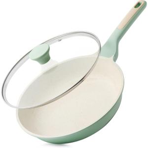 imageSENSARTE Nonstick Ceramic Frying Pan with Lid 8 Inch Small Omelette Pan Skillet Free of Intentionally Added PFASPTFE Nontoxic Chefs Pan Induction Compatible Pan Heat Resistant Handle Mint GreenMint Green
