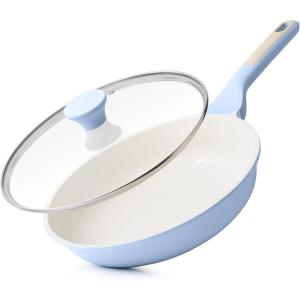 imageSENSARTE Nonstick Ceramic Frying Pan with Lid 8 Inch Small Omelette Pan Skillet Free of Intentionally Added PFASPTFE Nontoxic Chefs Pan Induction Compatible Pan Heat Resistant Handle Mint GreenGlacier Blue