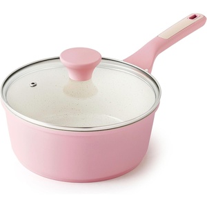 image:imageSENSARTE Ceramic Nonstick Saucepan with Lid 15 Quarts Small Kitchen Cooking Pot with Stay Cool Handle Induction Compatible Ceramic Coating Free of Intentionally Added PTFEPFOAPFAS GreenSakura Pink