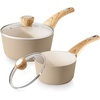 image:imageSENSARTE Ceramic Nonstick Sauce Pan with Lid 15 Quart Small Saucepan Cooking Pot with Stay Cool Handle Non toxic Kitchen Sauce Pot Non stick Saucier Pan Induction Pot PFOA PTFE PFAS PFOA FreeCeramic Taupe