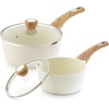image:imageSENSARTE Ceramic Nonstick Sauce Pan with Lid 15 Quart Small Saucepan Cooking Pot with Stay Cool Handle Non toxic Kitchen Sauce Pot Non stick Saucier Pan Induction Pot PFOA PTFE PFAS PFOA FreeCeramic White