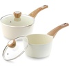 image:imageSENSARTE Ceramic Nonstick Sauce Pan with Lid 15 Quart Small Saucepan Cooking Pot with Stay Cool Handle Non toxic Kitchen Sauce Pot Non stick Saucier Pan Induction Pot PFOA PTFE PFAS PFOA FreeCeramic White