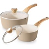 image:imageSENSARTE Ceramic Nonstick Sauce Pan with Lid 15 Quart Small Saucepan Cooking Pot with Stay Cool Handle Non toxic Kitchen Sauce Pot Non stick Saucier Pan Induction Pot PFOA PTFE PFAS PFOA FreeCeramic Taupe