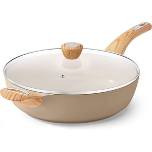 image:imageSENSARTE Ceramic Nonstick Frying Pan Skillet with Lid 12 Inch Large Deep Frying Pan 5 QT Saute Pan Induction Pan Healthy Non Toxic Cooking Pan with Helper Handle PFOA PFAS PTFE FreeTaupe