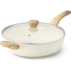 image:imageSENSARTE Ceramic Nonstick Frying Pan Skillet with Lid 12 Inch Large Deep Frying Pan 5 QT Saute Pan Induction Pan Healthy Non Toxic Cooking Pan with Helper Handle PFOA PFAS PTFE FreeCeramic White