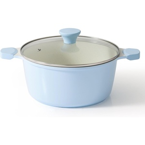 image:imageSENSARTE Ceramic Nonstick Stock Pot with Lid 45 Quart Induction Cooking Pot with Tempered Glass Lid Stew Pot for Soup and Oatmeal Pasta Casserole PFOA PFAS PTFE Free Creamy WhiteBlue