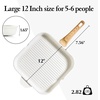 image:imageSENSARTE Nonstick Grill Pan with Lid Grill Pan for Stove Tops Versatile Griddle with Pour Spouts Square Big Cooking Surface Durable Skillet Indoor amp Outdoor Grilling PFOA Free 95 InchWhite Ceramic