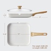 image:imageSENSARTE Nonstick Grill Pan with Lid Grill Pan for Stove Tops Versatile Griddle with Pour Spouts Square Big Cooking Surface Durable Skillet Indoor amp Outdoor Grilling PFOA Free 95 InchWhite Ceramic