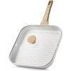 image:imageSENSARTE Nonstick Grill Pan with Lid Grill Pan for Stove Tops Versatile Griddle with Pour Spouts Square Big Cooking Surface Durable Skillet Indoor amp Outdoor Grilling PFOA Free 95 InchWhite Ceramic