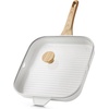 image:imageSENSARTE Nonstick Grill Pan with Lid Grill Pan for Stove Tops Versatile Griddle with Pour Spouts Square Big Cooking Surface Durable Skillet Indoor amp Outdoor Grilling PFOA Free 95 InchWhite Ceramic
