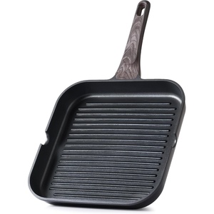 image:imageSENSARTE Nonstick Grill Pan with Lid Grill Pan for Stove Tops Versatile Griddle with Pour Spouts Square Big Cooking Surface Durable Skillet Indoor amp Outdoor Grilling PFOA Free 95 InchClassic Black
