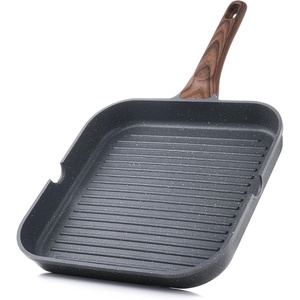 image:imageSENSARTE Nonstick Grill Pan with Lid Grill Pan for Stove Tops Versatile Griddle with Pour Spouts Square Big Cooking Surface Durable Skillet Indoor amp Outdoor Grilling PFOA Free 95 InchGray Granite