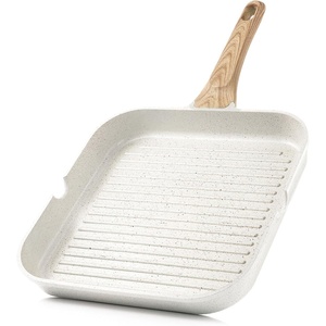 image:imageSENSARTE Nonstick Grill Pan with Lid Grill Pan for Stove Tops Versatile Griddle with Pour Spouts Square Big Cooking Surface Durable Skillet Indoor amp Outdoor Grilling PFOA Free 95 InchWhite Ceramic